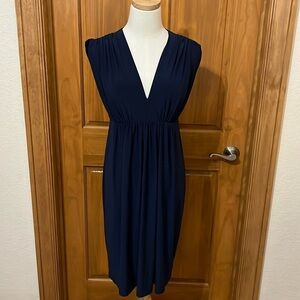 NWOT Norma Kamali Size L Blue Dress w/Gathered Shoulders and V Neck